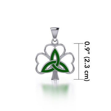 Enamel Trinity Knot on Shamrock Clover Silver Pendant TPD5168 - Jewelry